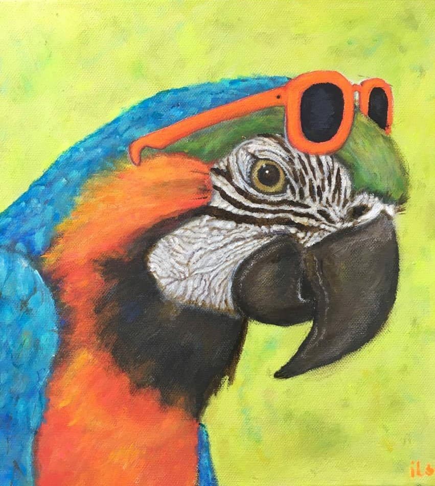 Schilderij: Ara met zonnebril