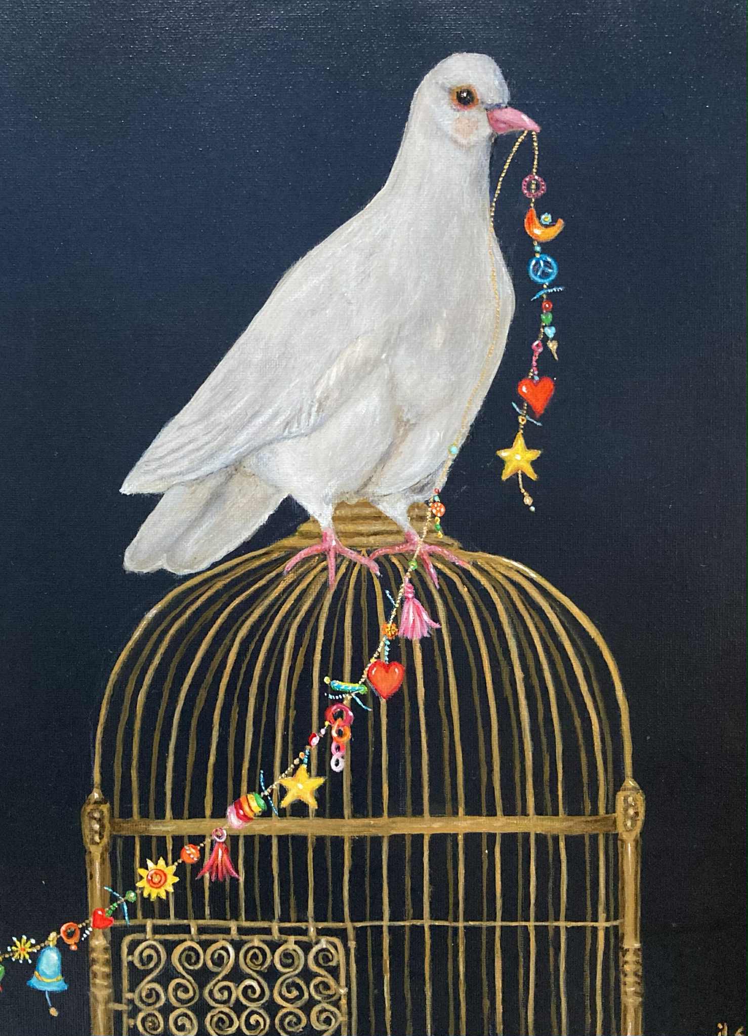 Schilderij: Duif op de kooi