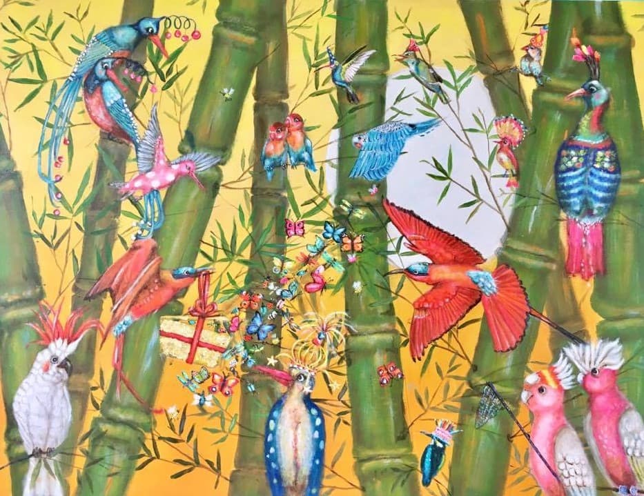 Schilderij: Feest in het bamboebos