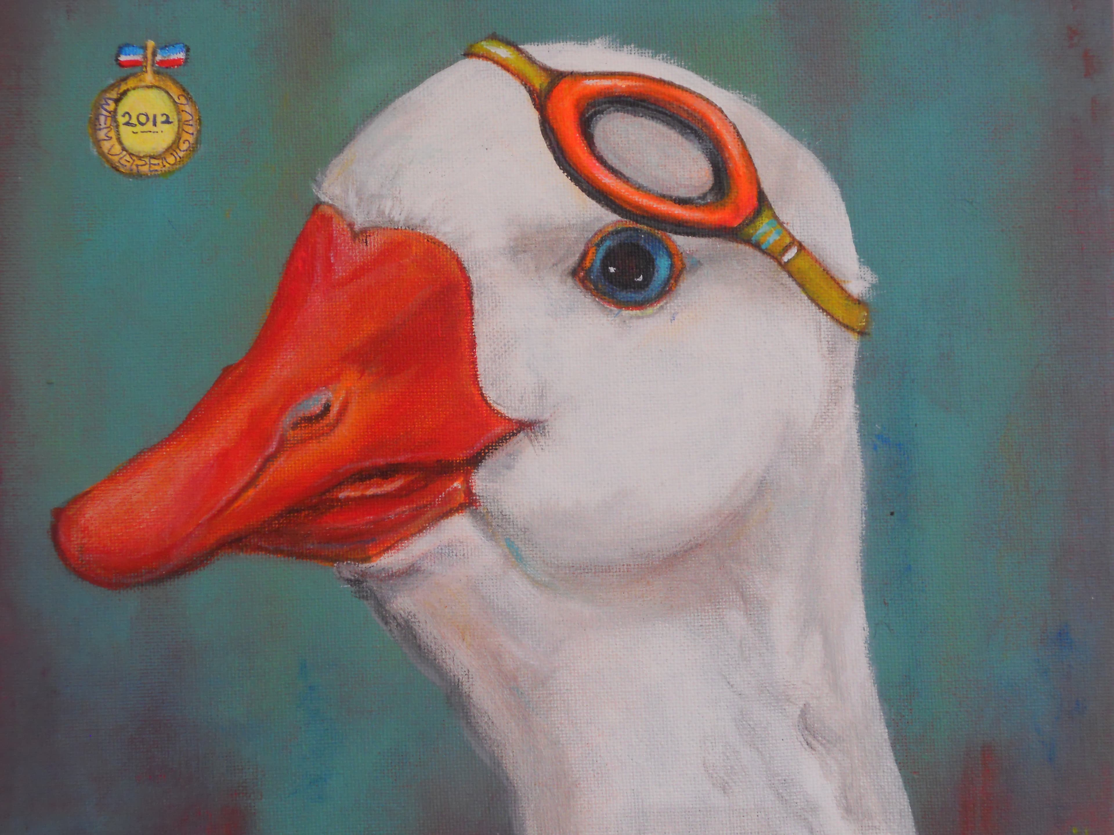 Schilderij: Gans met zwembril
