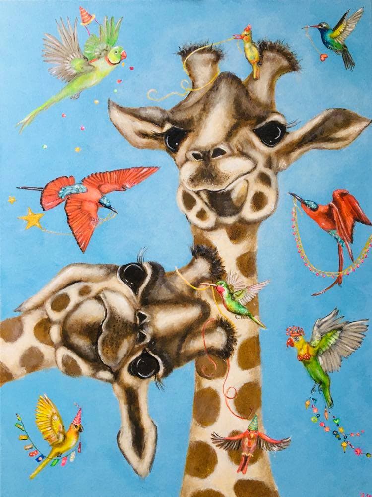 Schilderij: Giraffen met vriendjes