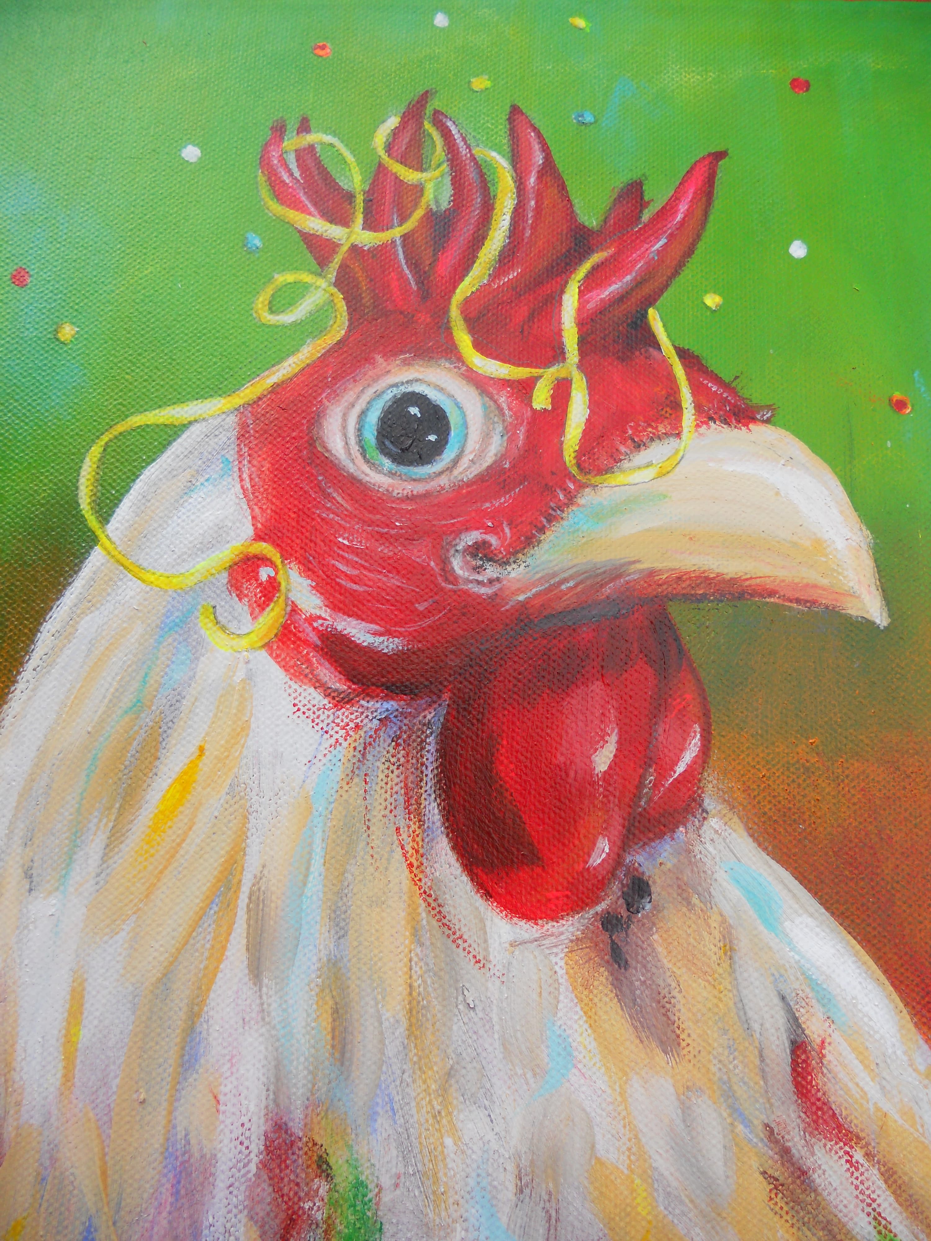 Schilderij: Haan met slingers