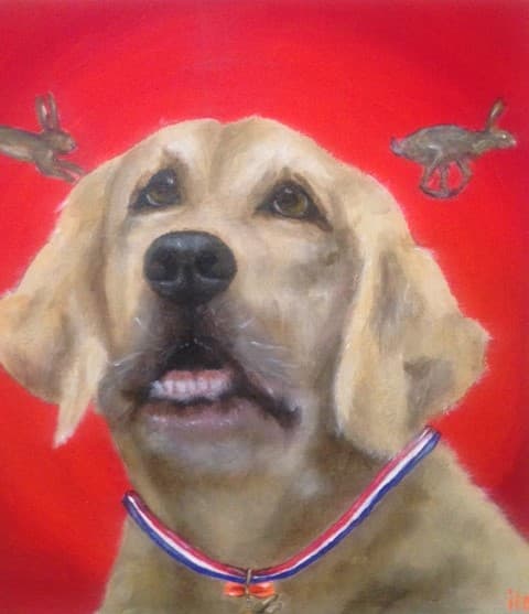 Schilderij: Hond met medaille