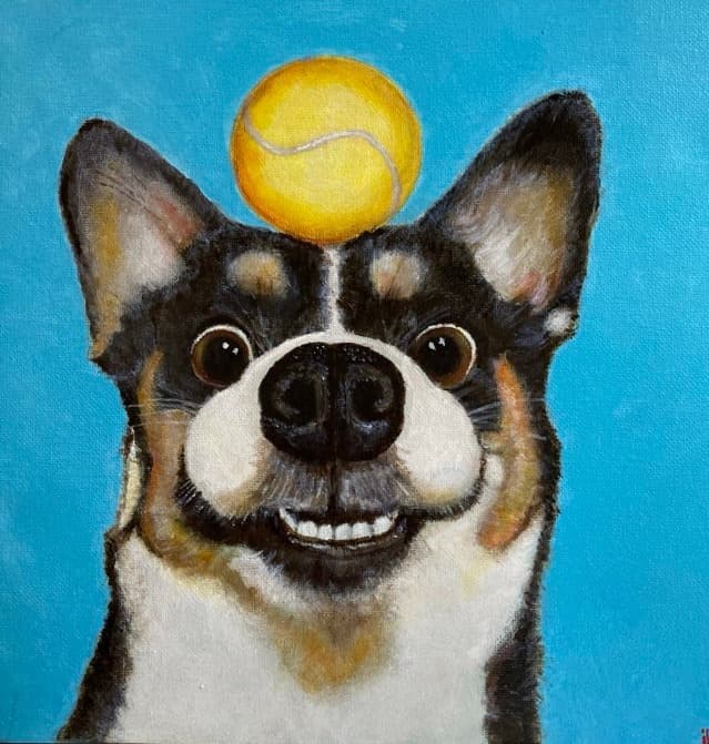 Schilderij: Hond met tennisbal