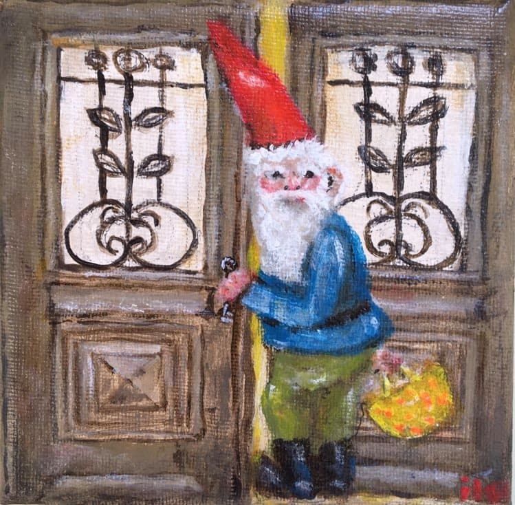 Schilderij: De kabouter aan de deur