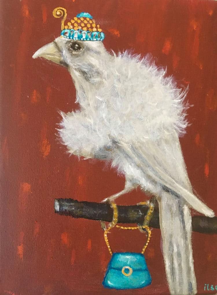 Schilderij: Kanarie met tasje