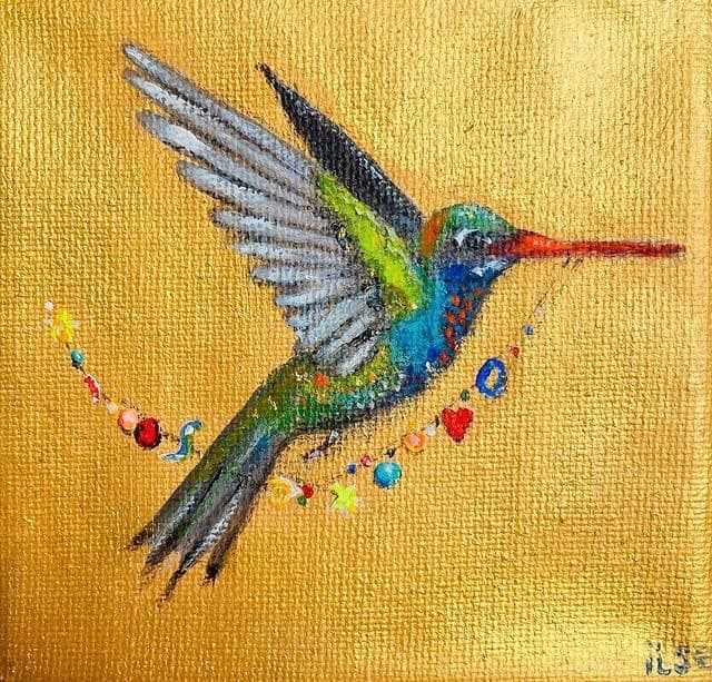 Schilderij: Kolibrie in het goud