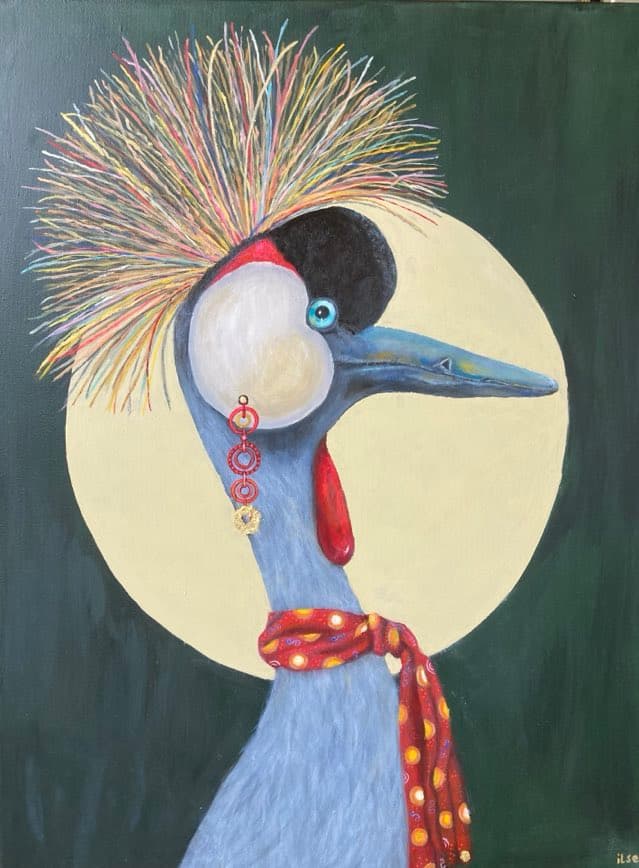 Schilderij: Kroonkraanvogel met oorbellen