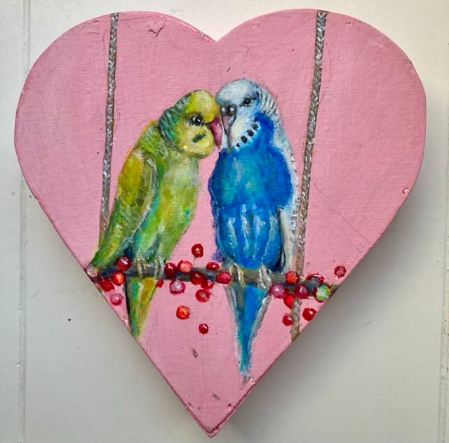 Schilderij: Parkietjes love