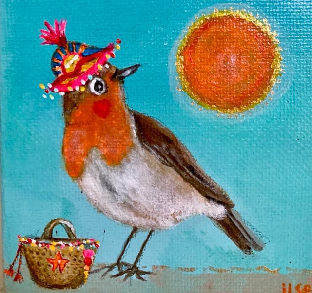 Schilderij: Roodborstje met hoed