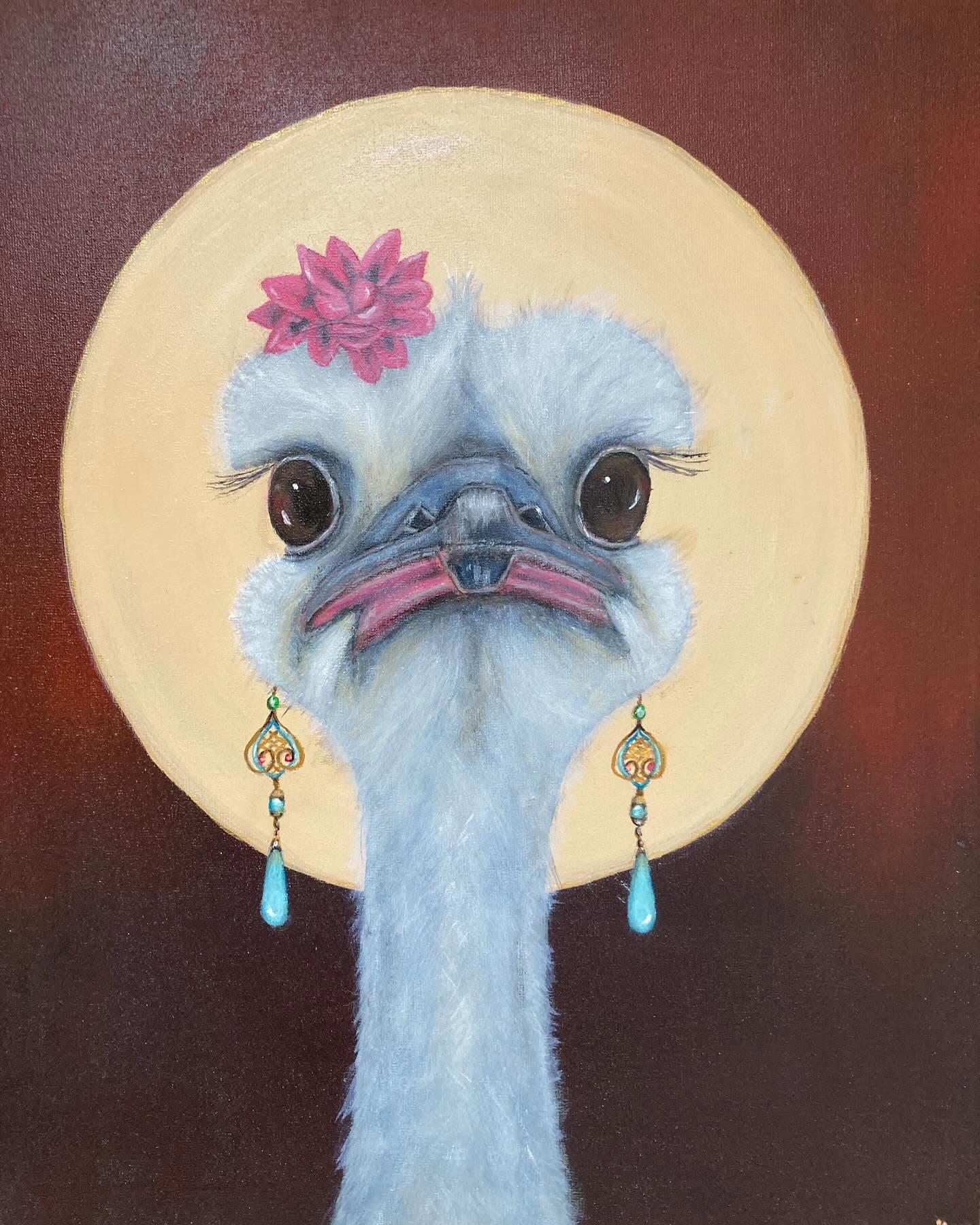 Schilderij: Struisvogel met sieraden