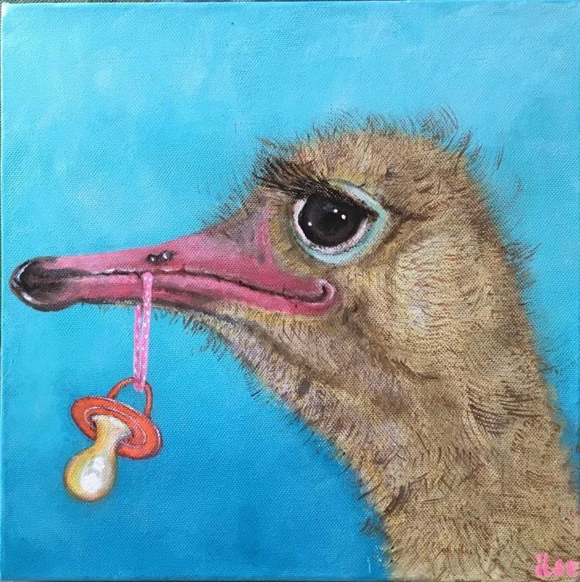 Schilderij: Struisje met speen