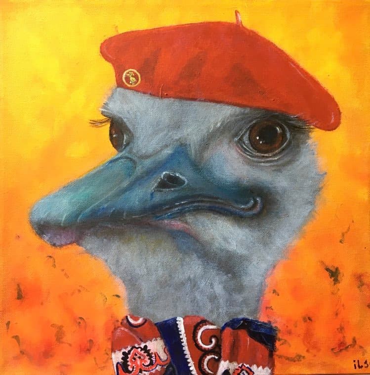 Schilderij: Struisvogel met baret
