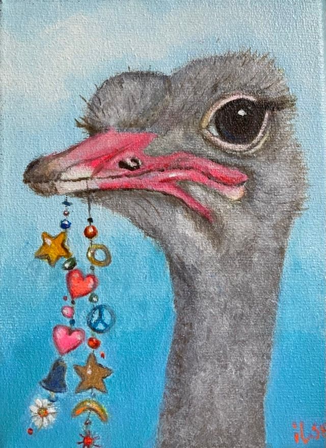 Schilderij: Struisvogel met slinger
