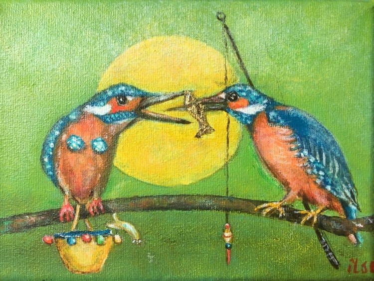 Schilderij: Twee ijsvogels