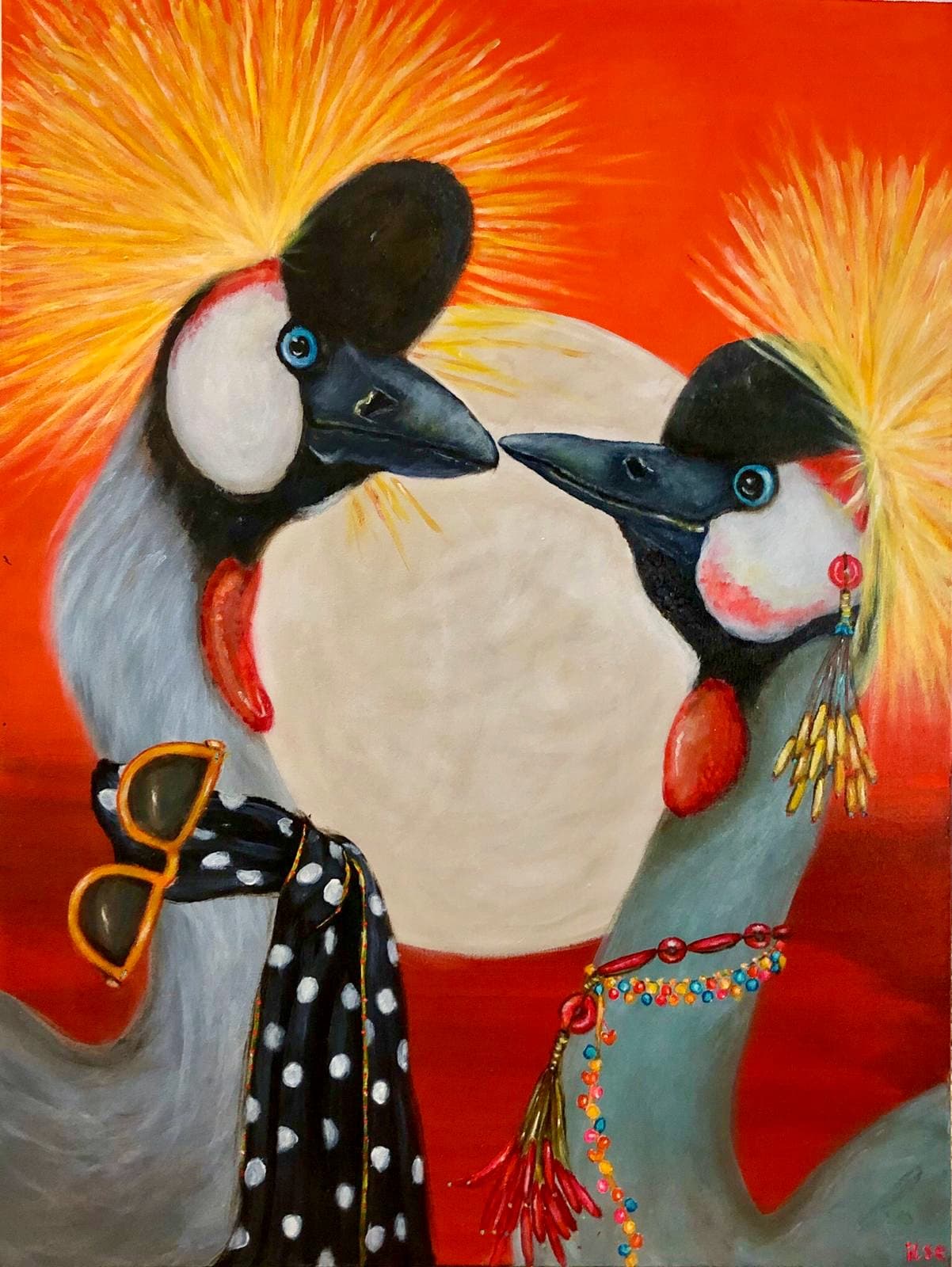 Schilderij: Twee kroonkraanvogels