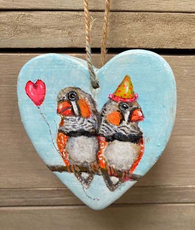 Schilderij: Twee vogeltjes op een hartje