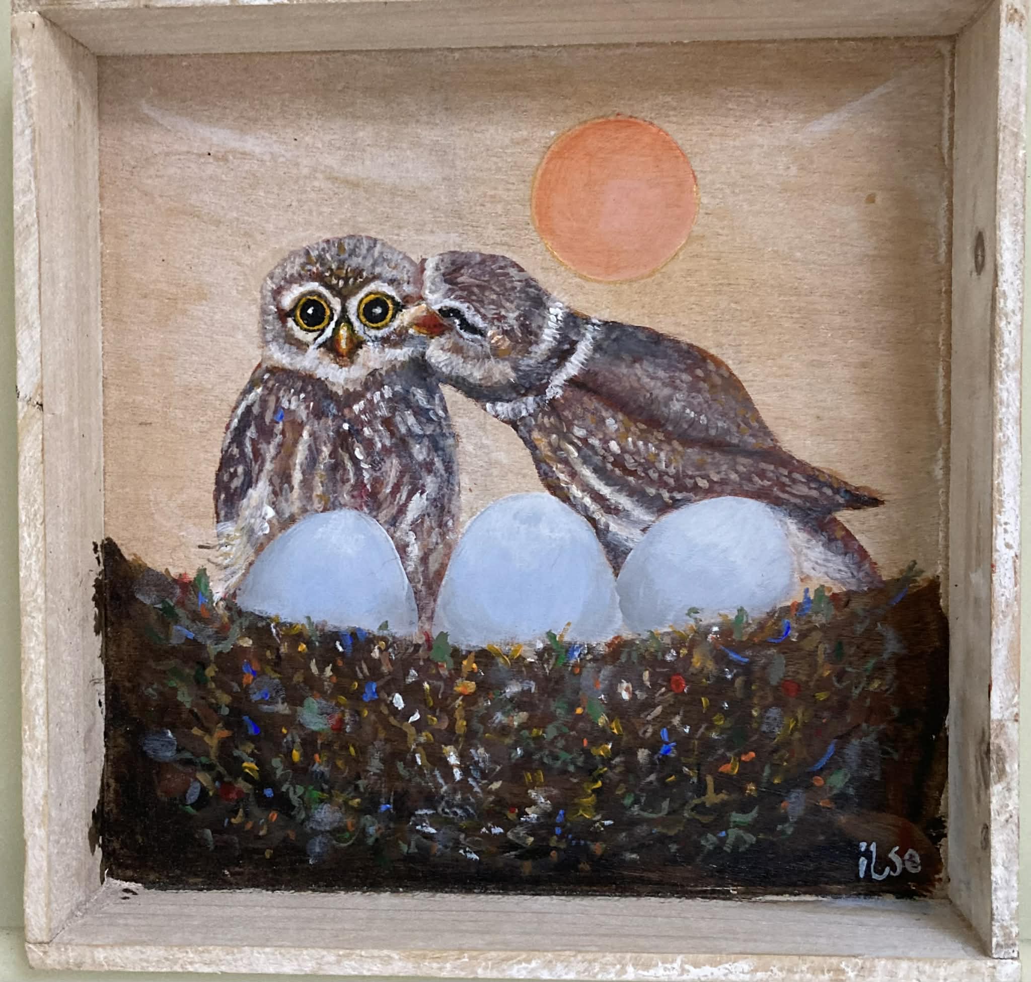 Schilderij: Uiltjes op hout