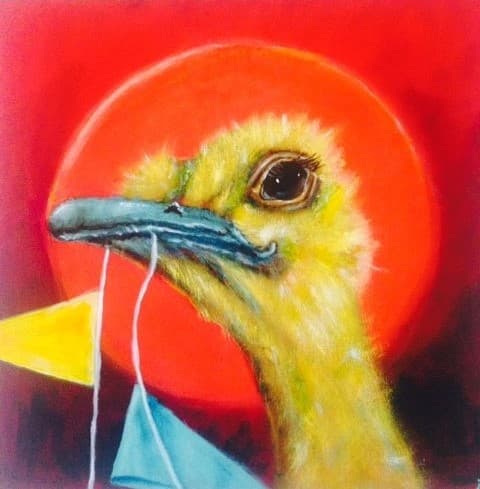 Schilderij: Vogel met vlaggetjes
