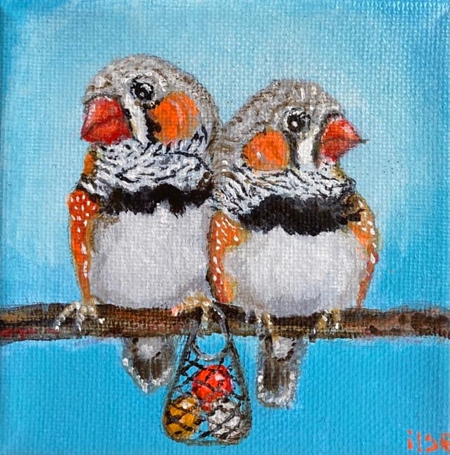 Schilderij: Zebravinken met eitjes
