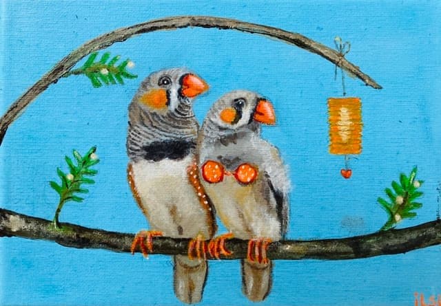 Schilderij: Zebravinkjes met zonnebril