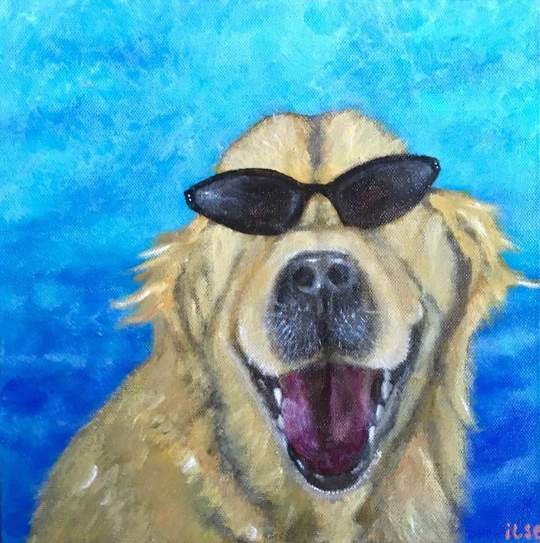 Schilderij: Hond met zonnebril