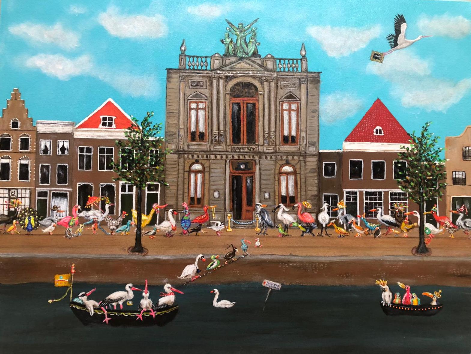 Schilderij: In de rij voor het Teylers Museum